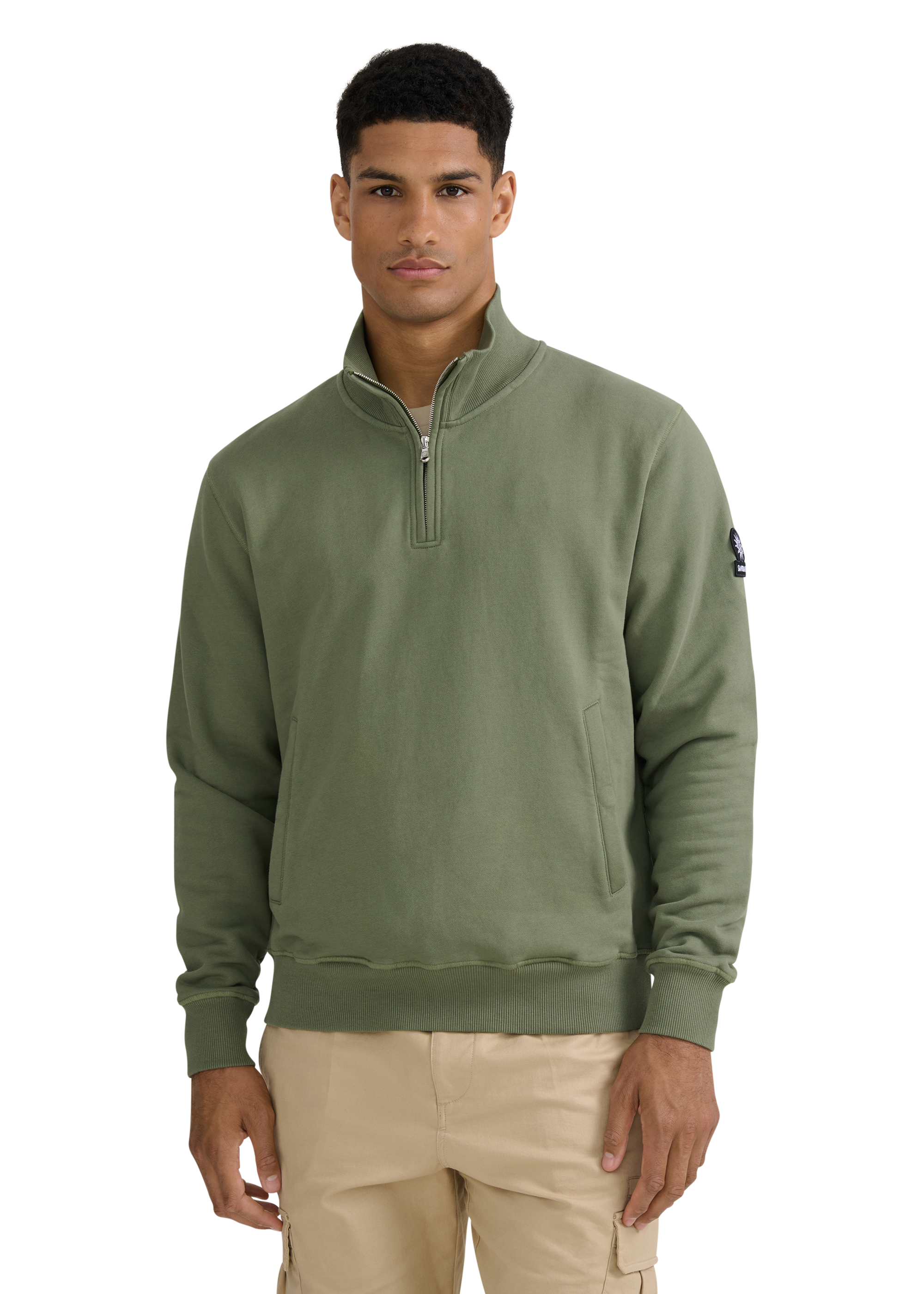 Sandbanks Badge Logo Quarter Zip Sweatshirt - Olive