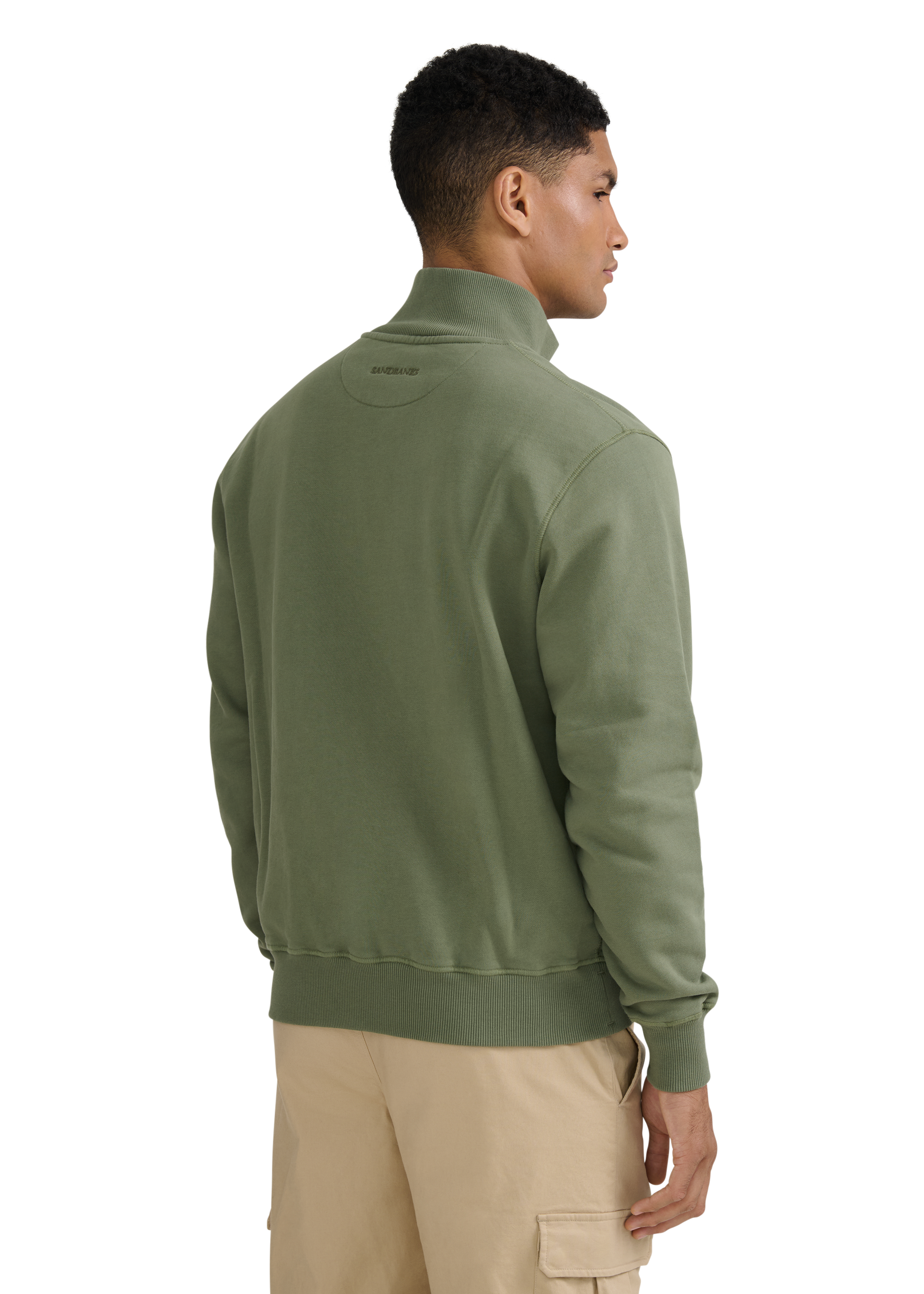 Sandbanks Badge Logo Quarter Zip Sweatshirt - Olive