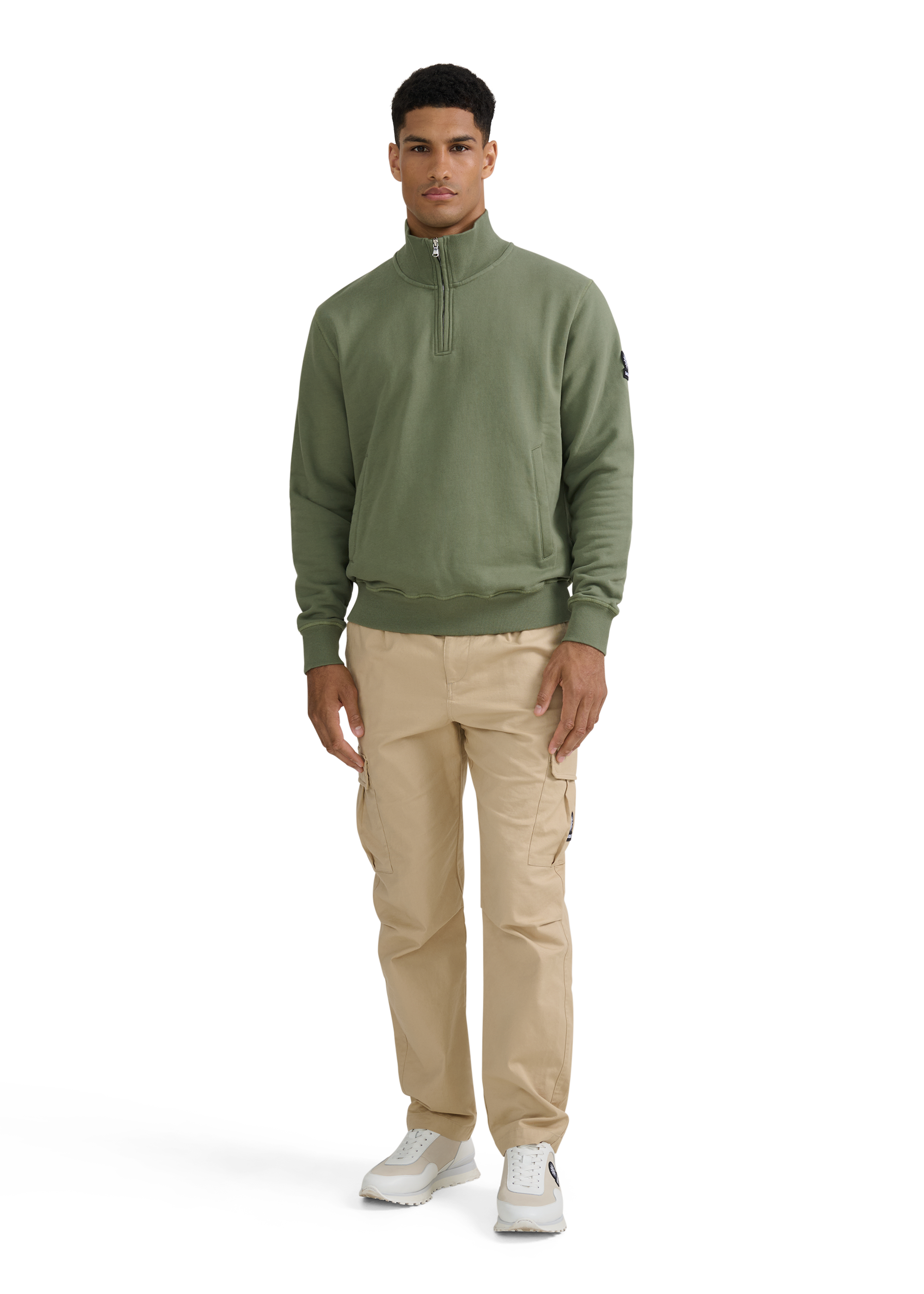 Sandbanks Badge Logo Quarter Zip Sweatshirt - Olive