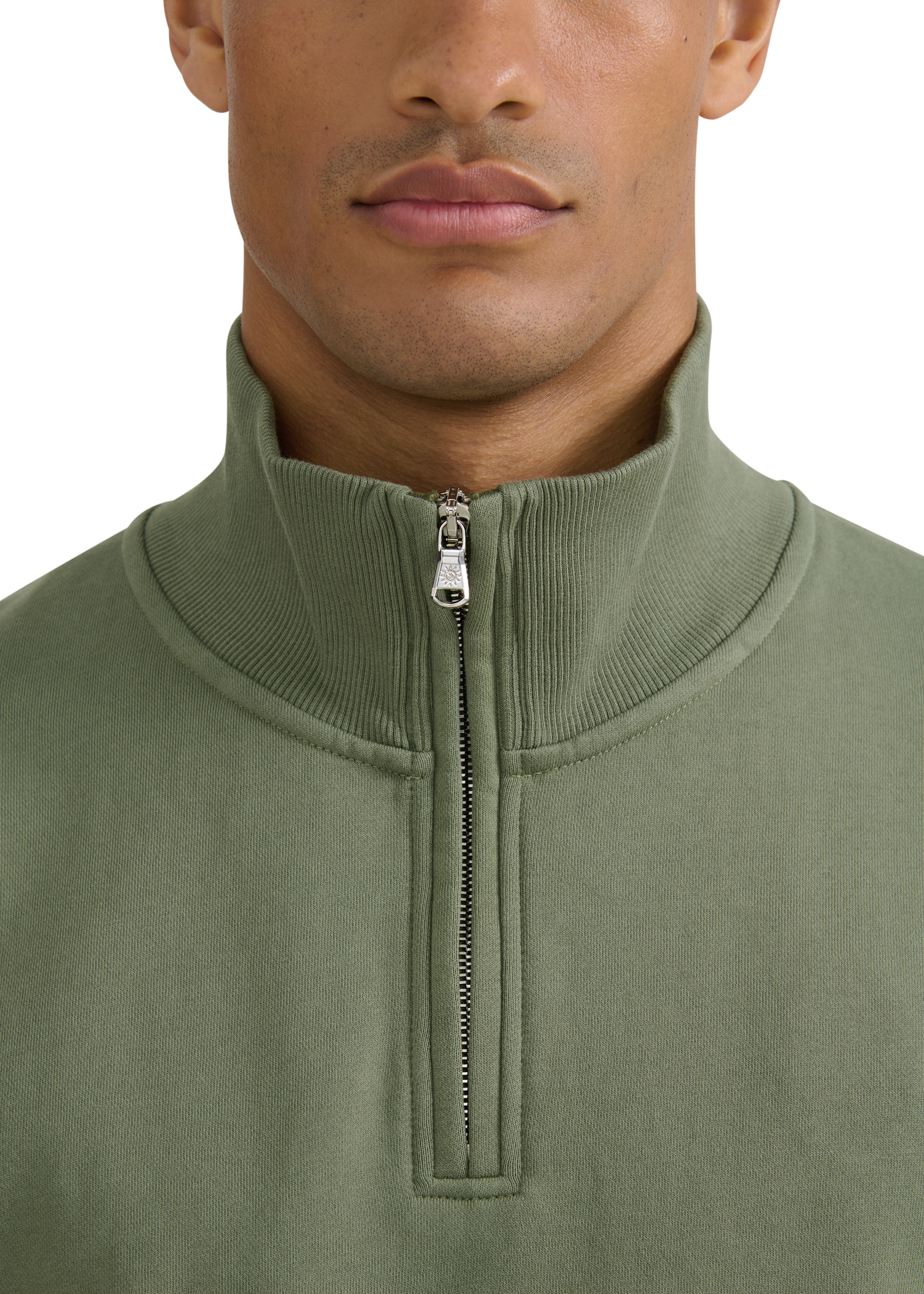 Sandbanks Badge Logo Quarter Zip Sweatshirt - Olive