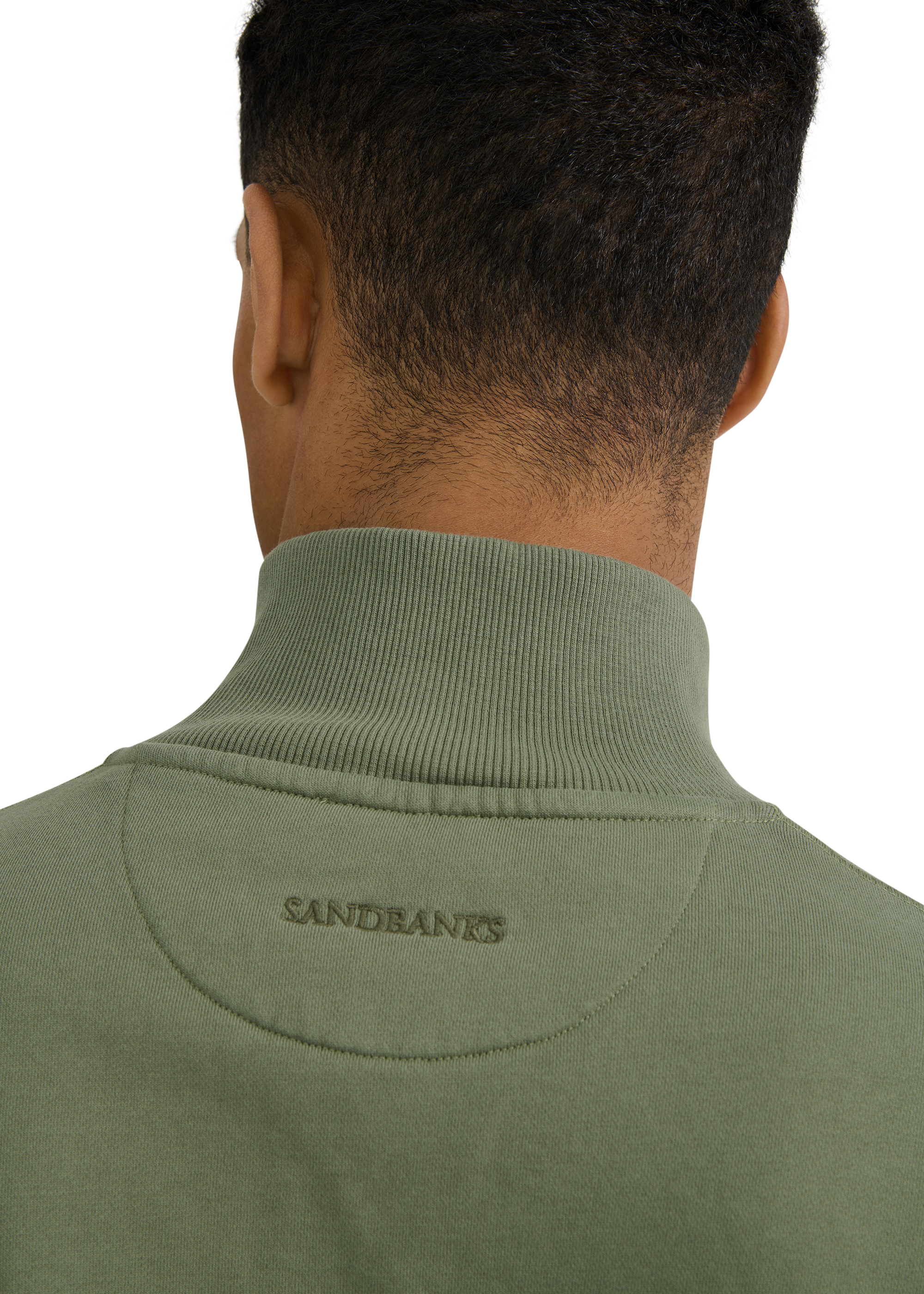 Sandbanks Badge Logo Quarter Zip Sweatshirt - Olive