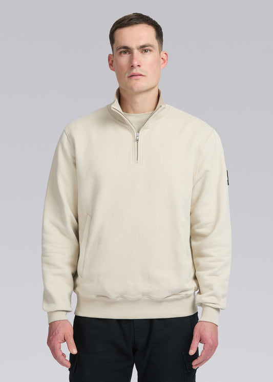 Sandbanks Badge Logo Quarter Zip Sweatshirt - Stone