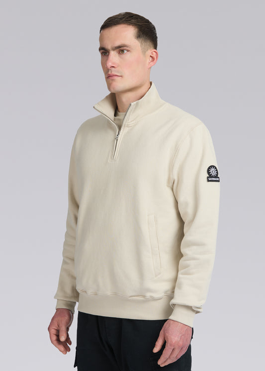 Sandbanks Badge Logo Quarter Zip Sweatshirt - Stone