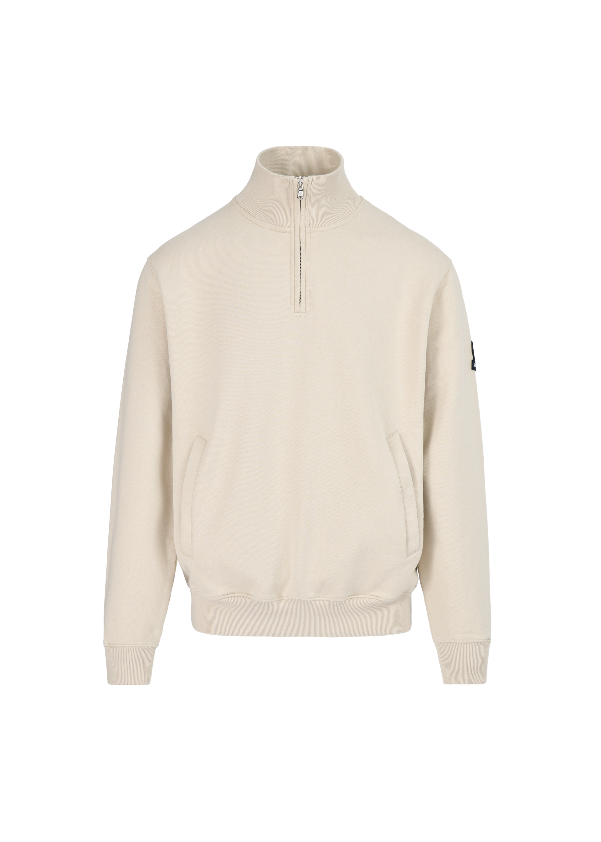 Sandbanks Badge Logo Quarter Zip Sweatshirt - Stone