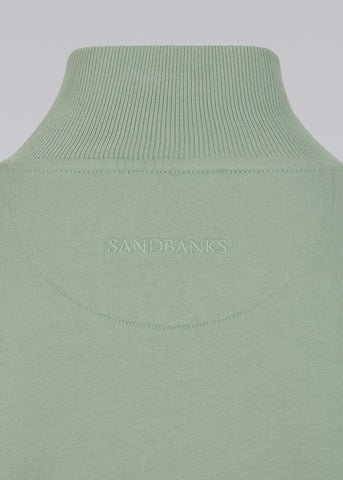 Sandbanks Badge Logo Quarter Zip Sweatshirt - Sage