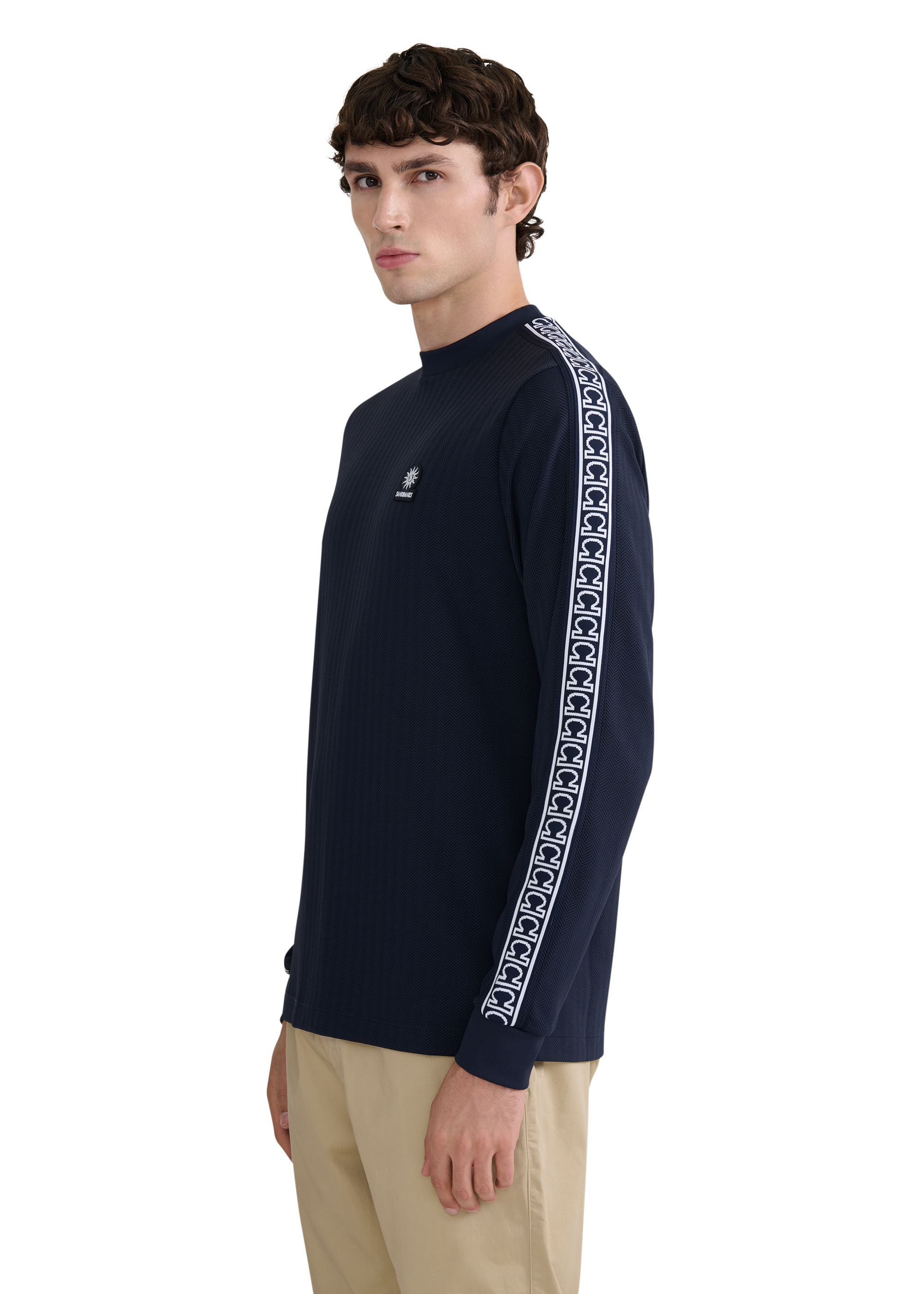 LS Mock Neck Tape Sweat Top - Navy