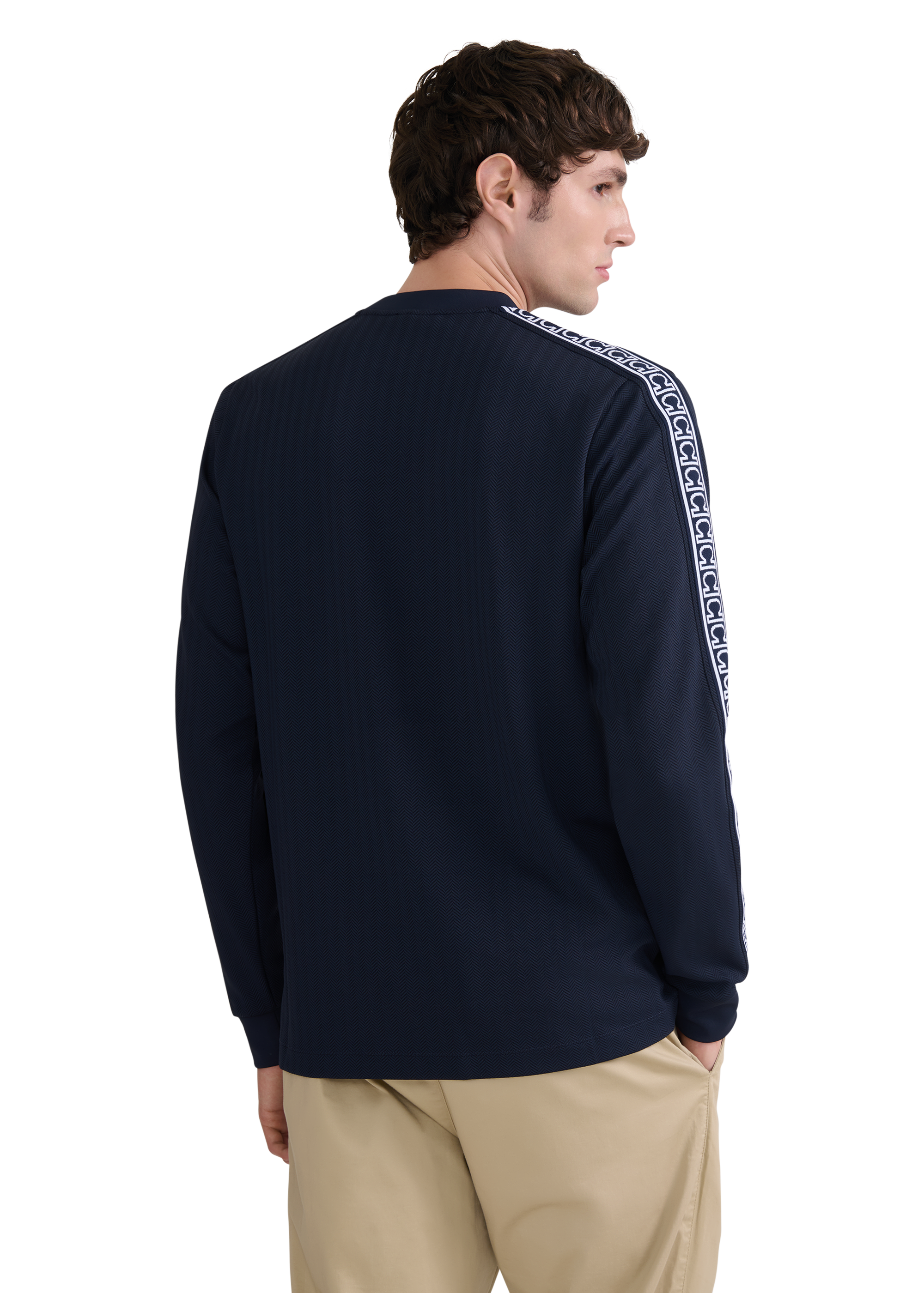 LS Mock Neck Tape Sweat Top - Navy
