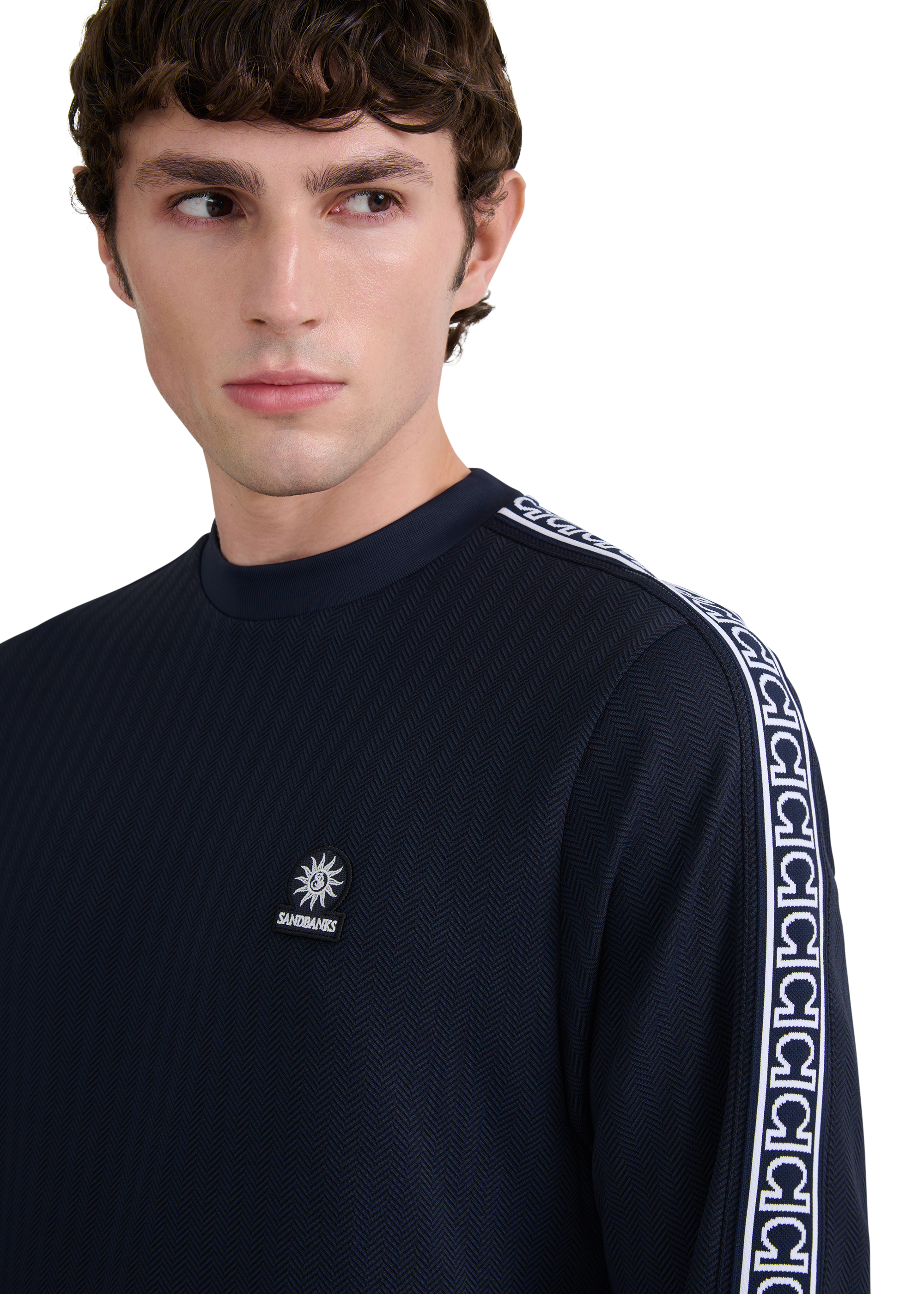 LS Mock Neck Tape Sweat Top - Navy
