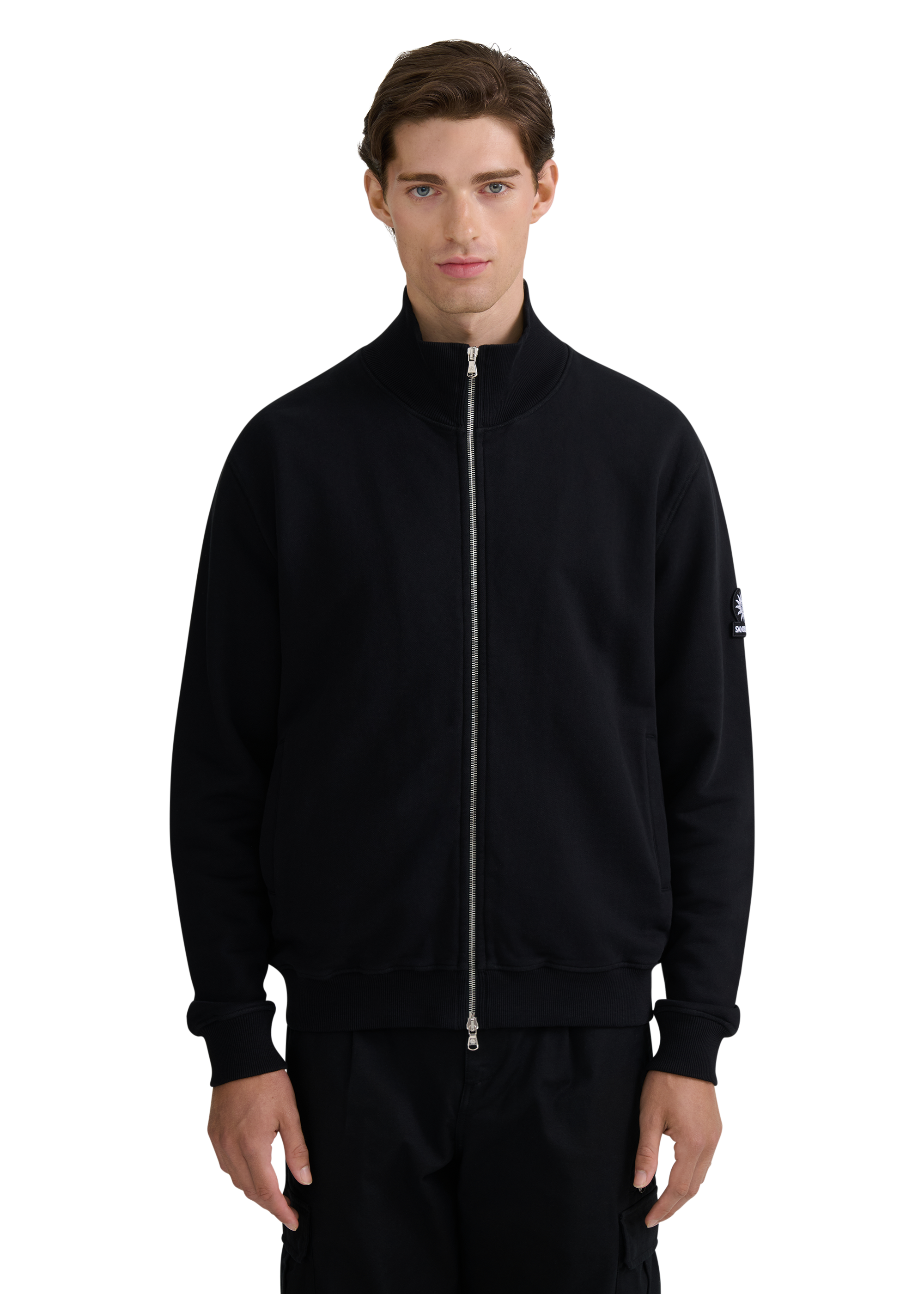 Funnel Neck Zip-Through Jacket - Black