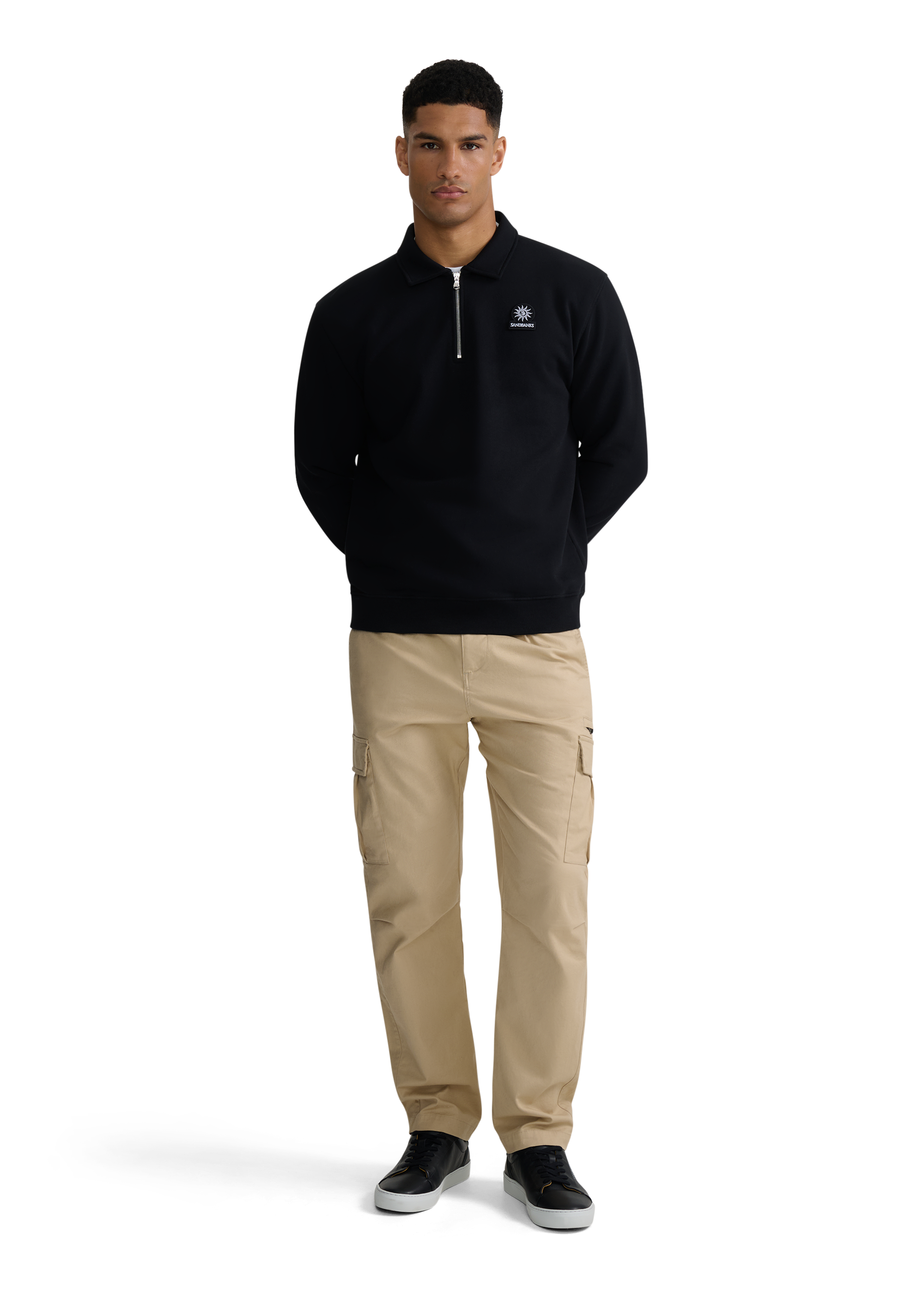 Quarter-Zip Polo Collar Sweatshirt - Black