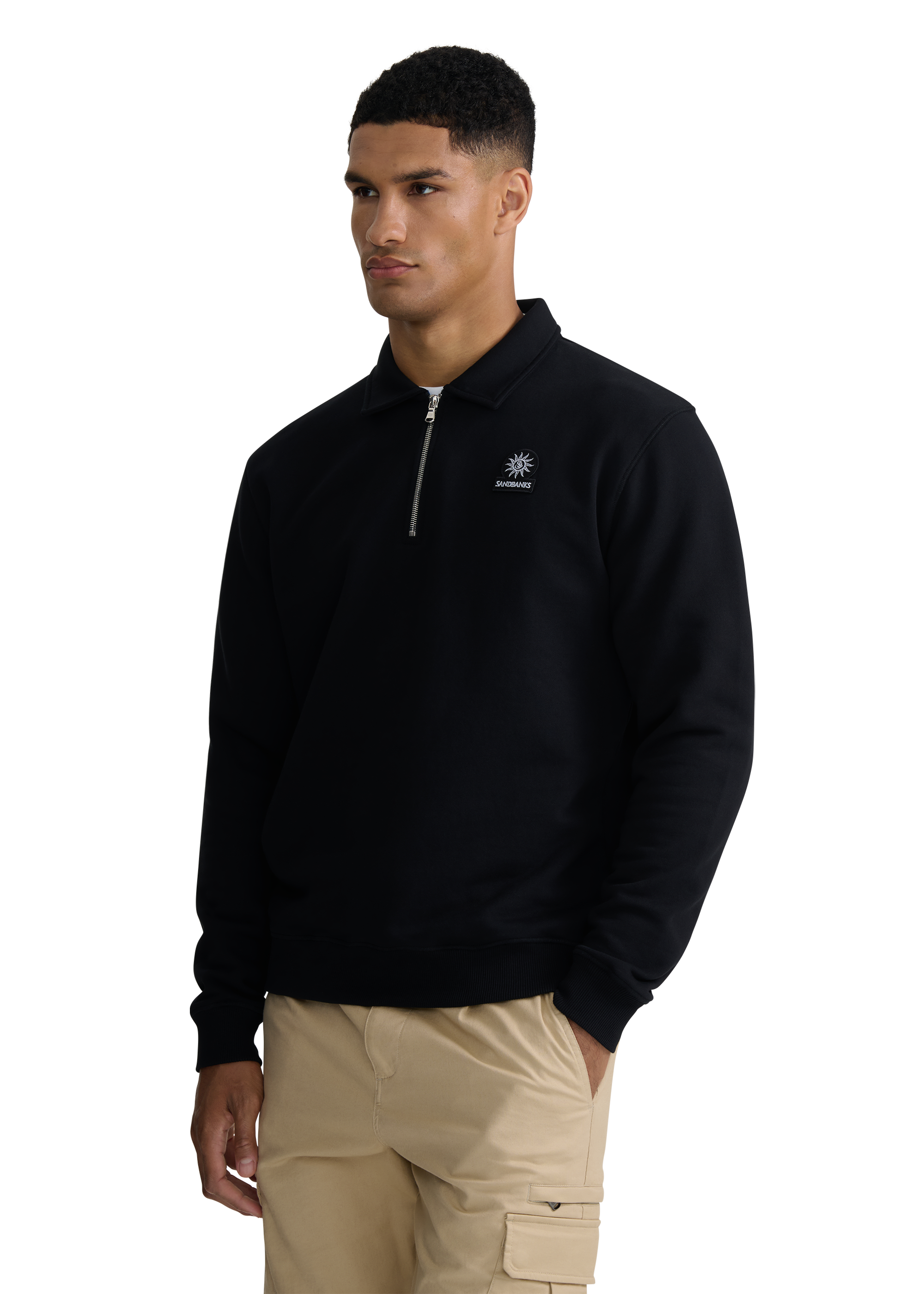 Quarter-Zip Polo Collar Sweatshirt - Black