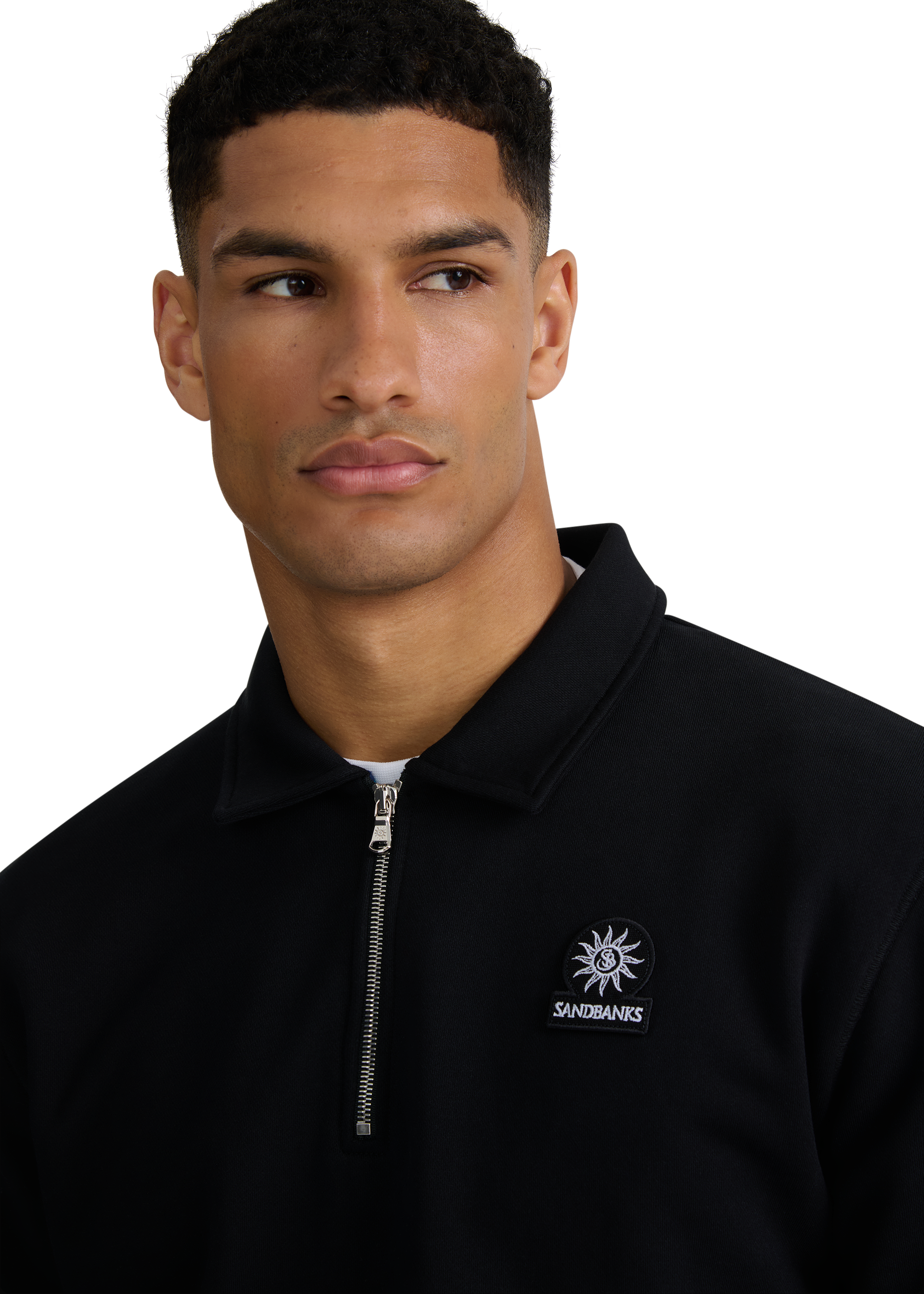 Quarter-Zip Polo Collar Sweatshirt - Black