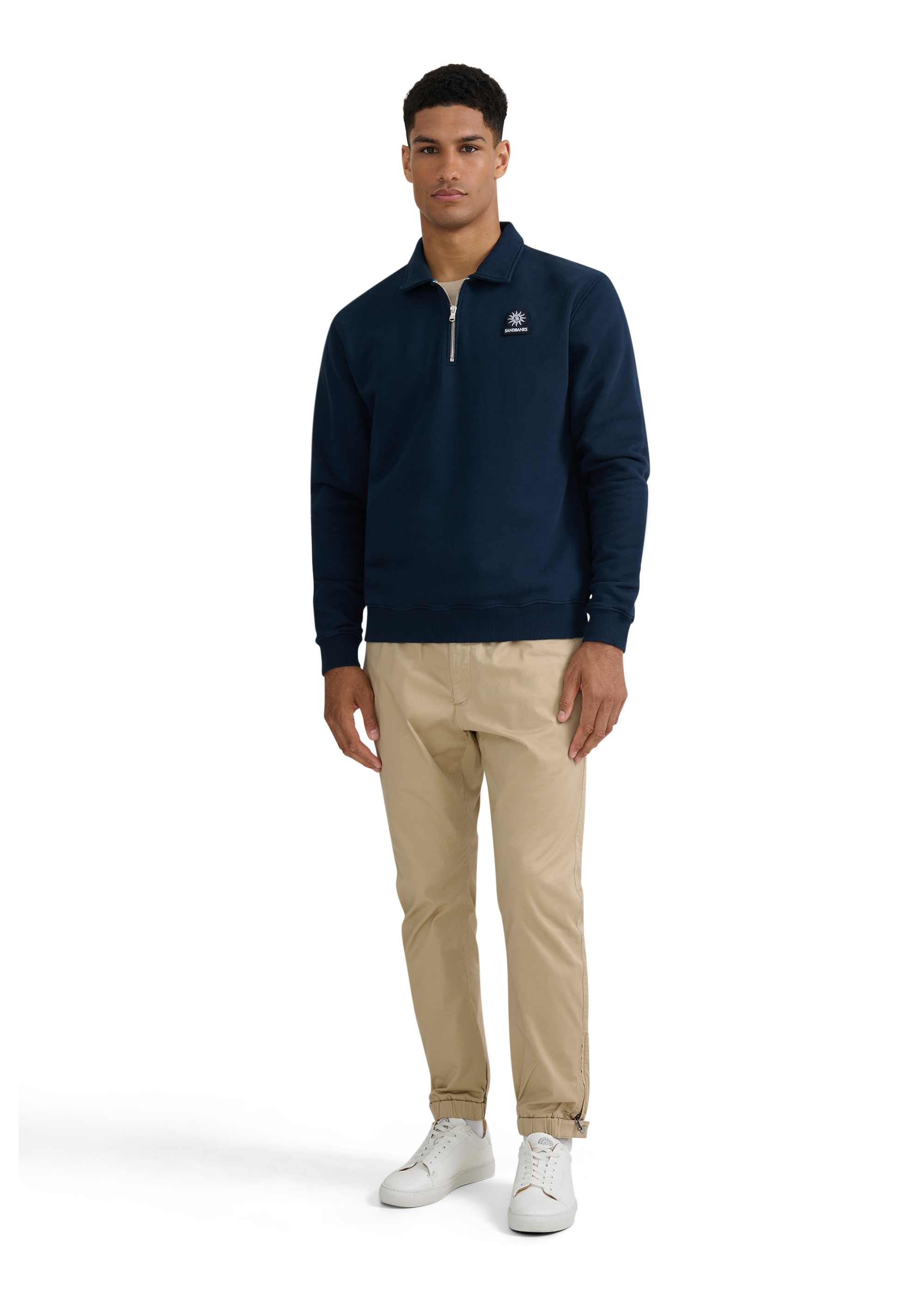 Quarter-Zip Polo Collar Sweatshirt - Navy