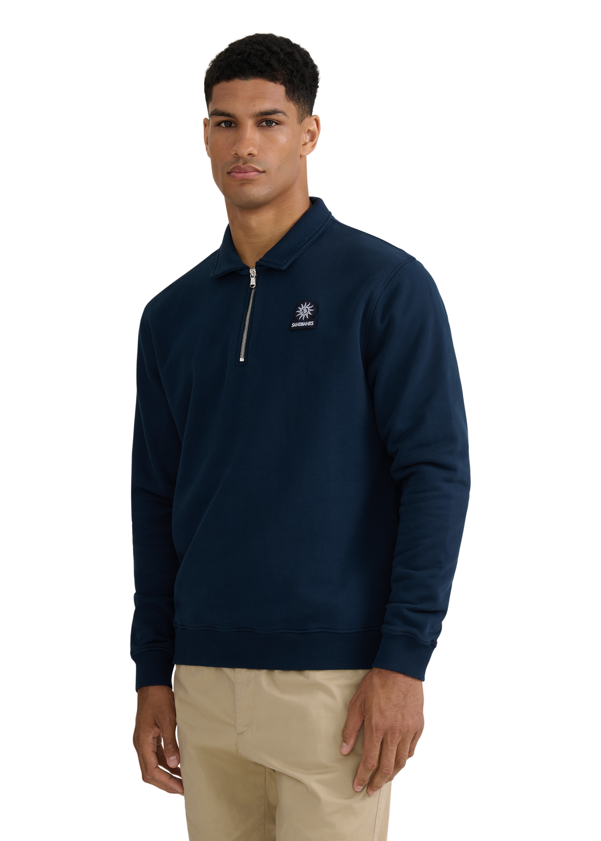 Quarter-Zip Polo Collar Sweatshirt - Navy