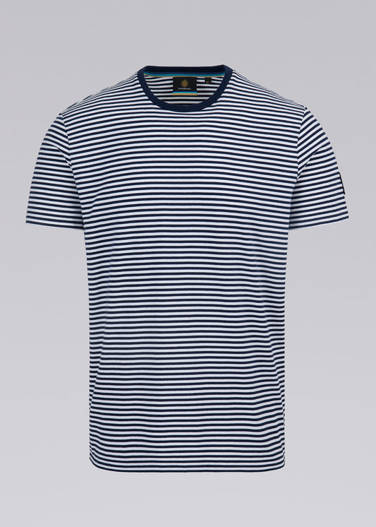 Sandbanks Badge Logo Stripe T-Shirt - Navy/White