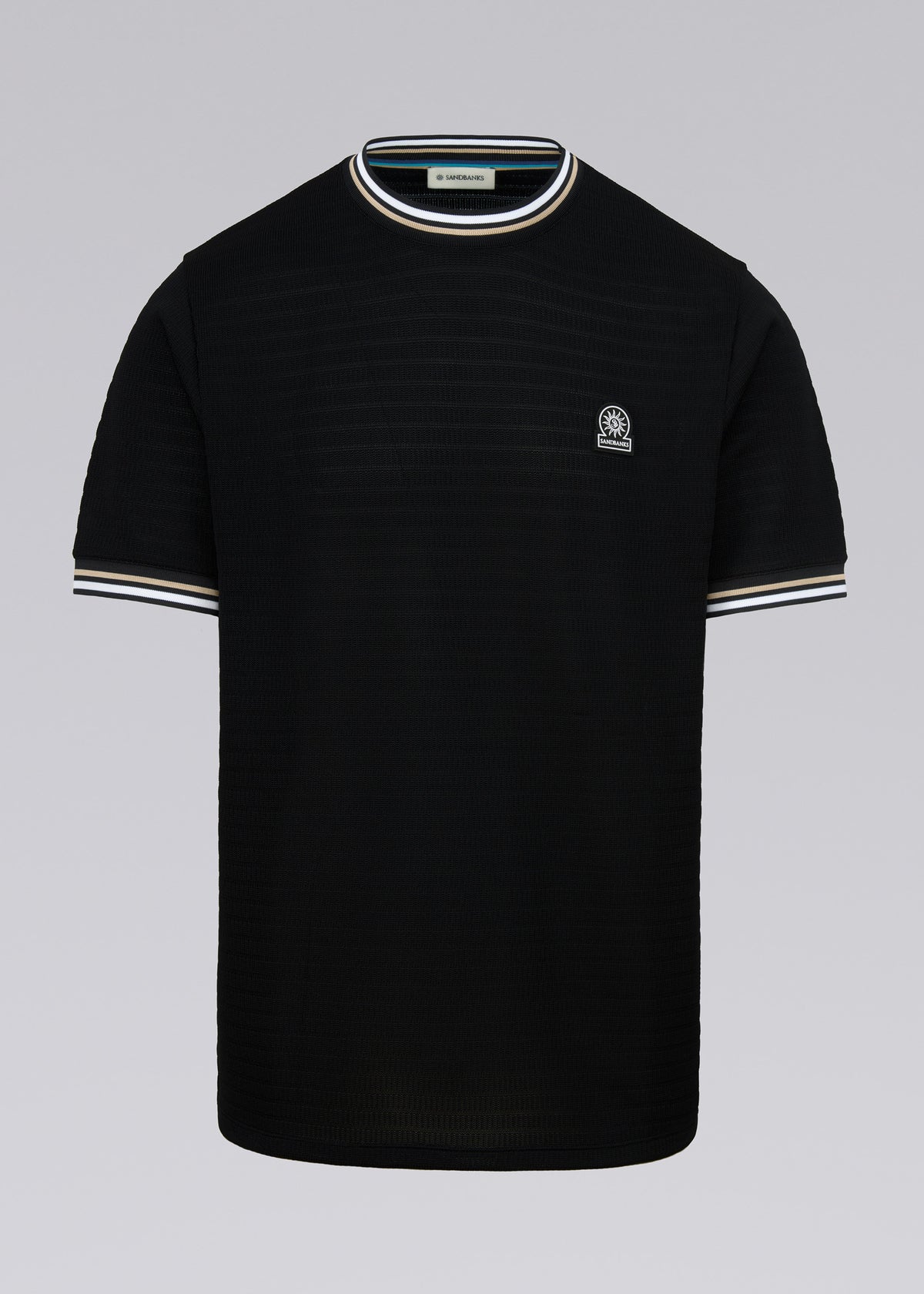 Sandbanks Jacquard T-Shirt with Striped Neck and Cuffs - Black