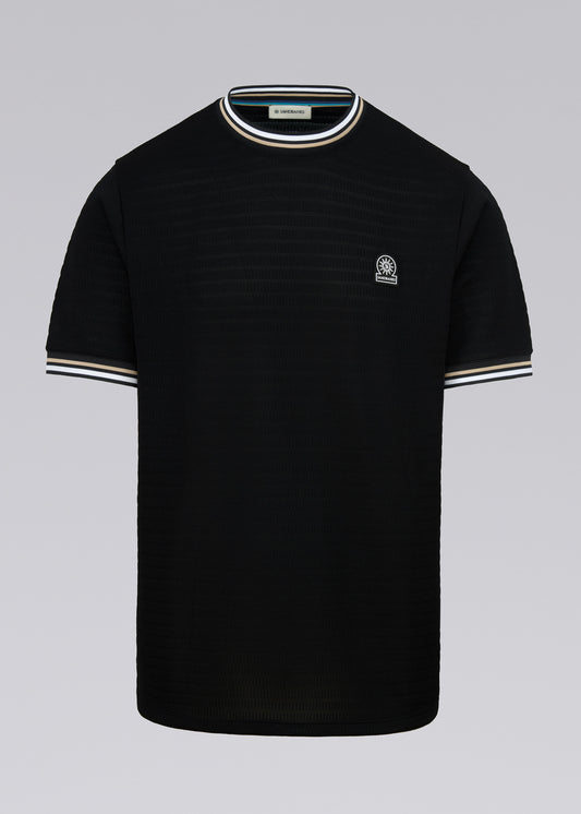 Sandbanks Jacquard T-Shirt with Striped Neck and Cuffs - Black