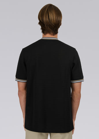 Sandbanks Jacquard T-Shirt with Striped Neck and Cuffs - Black