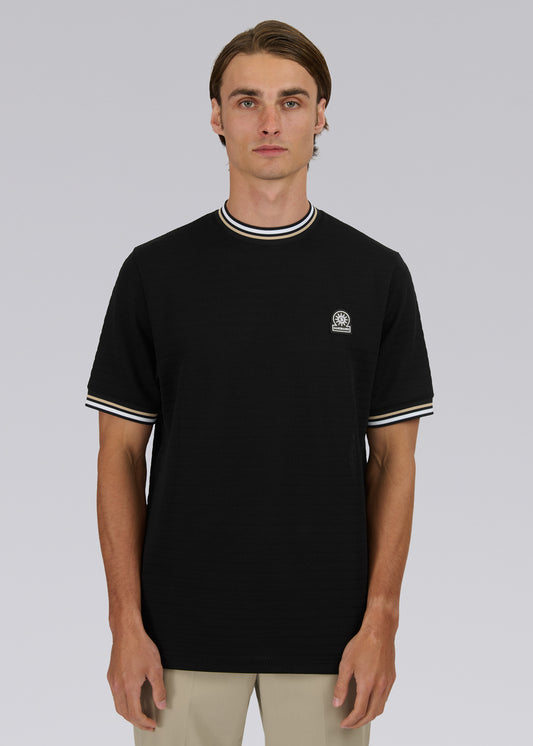 Sandbanks Jacquard T-Shirt with Striped Neck and Cuffs - Black