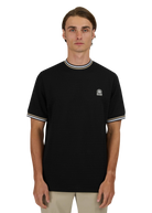 Sandbanks Jacquard T-Shirt with Striped Neck and Cuffs - Black