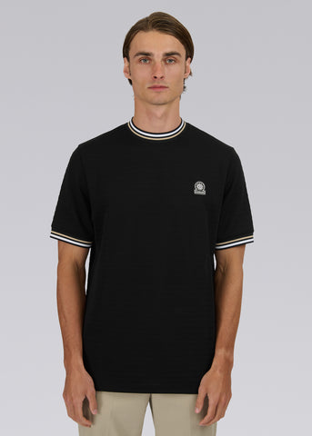 Sandbanks Jacquard T-Shirt with Striped Neck and Cuffs - Black