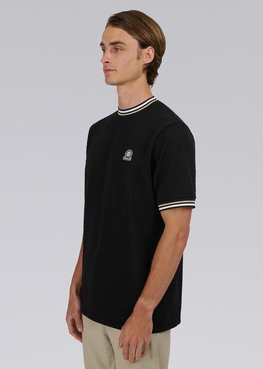 Sandbanks Jacquard T-Shirt with Striped Neck and Cuffs - Black