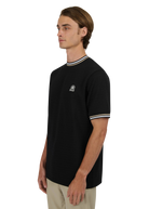 Sandbanks Jacquard T-Shirt with Striped Neck and Cuffs - Black