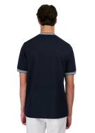 Sandbanks Jacquard T-Shirt with Striped Neck and Cuffs -  Navy