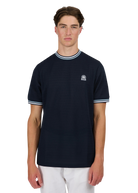 Sandbanks Jacquard T-Shirt with Striped Neck and Cuffs -  Navy