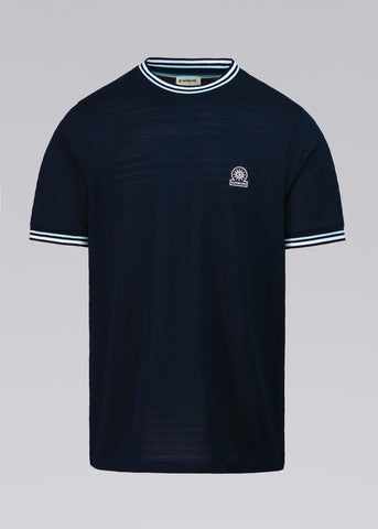 Sandbanks Jacquard T-Shirt with Striped Neck and Cuffs -  Navy