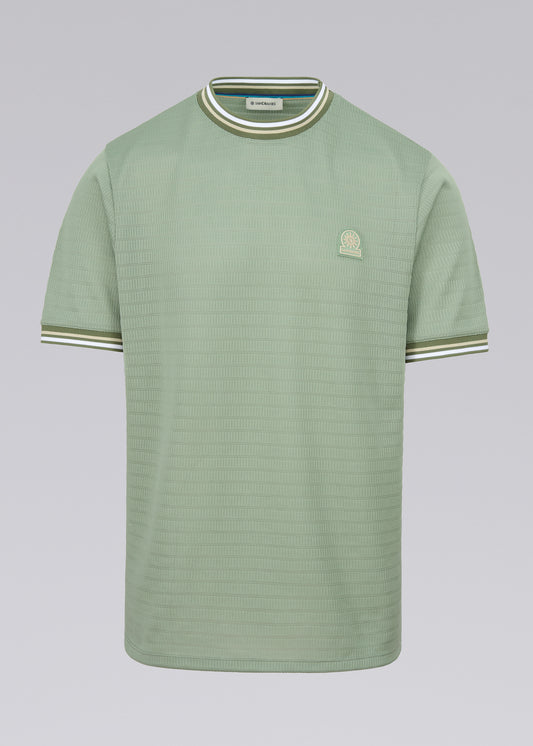 Sandbanks Jacquard T-Shirt with Striped Neck and Cuffs - Sage