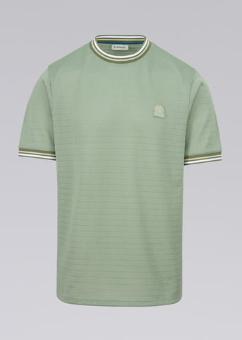 Sandbanks Jacquard T-Shirt with Striped Neck and Cuffs - Sage
