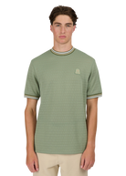 Sandbanks Jacquard T-Shirt with Striped Neck and Cuffs - Sage