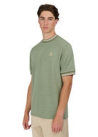 Sandbanks Jacquard T-Shirt with Striped Neck and Cuffs - Sage