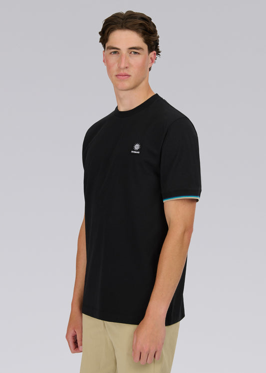 Sandbanks Tipped Sleeve Badge T-shirt- Black