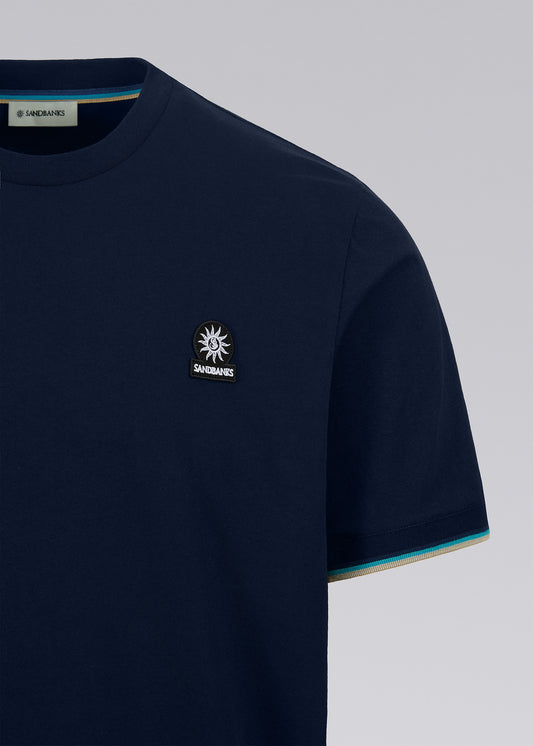 Sandbanks Tipped Sleeve Badge T-shirt- Navy
