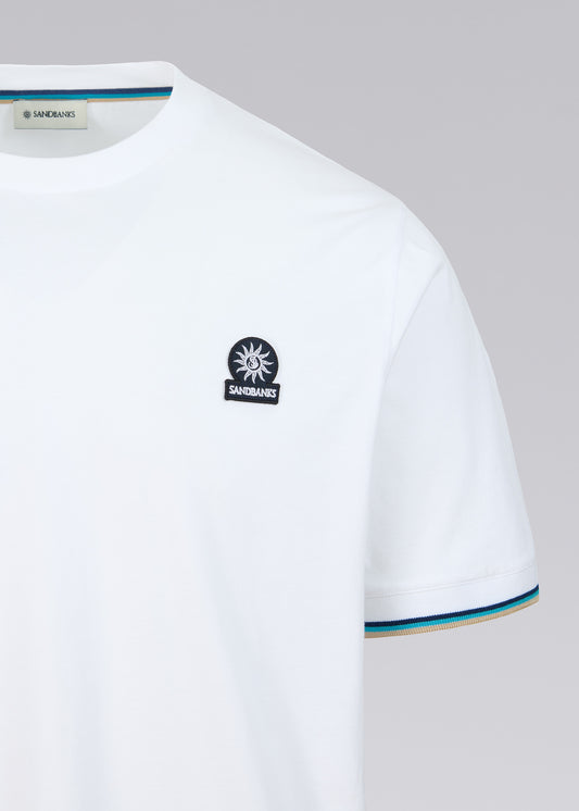 Sandbanks Tipped Sleeve Badge T-Shirt- White