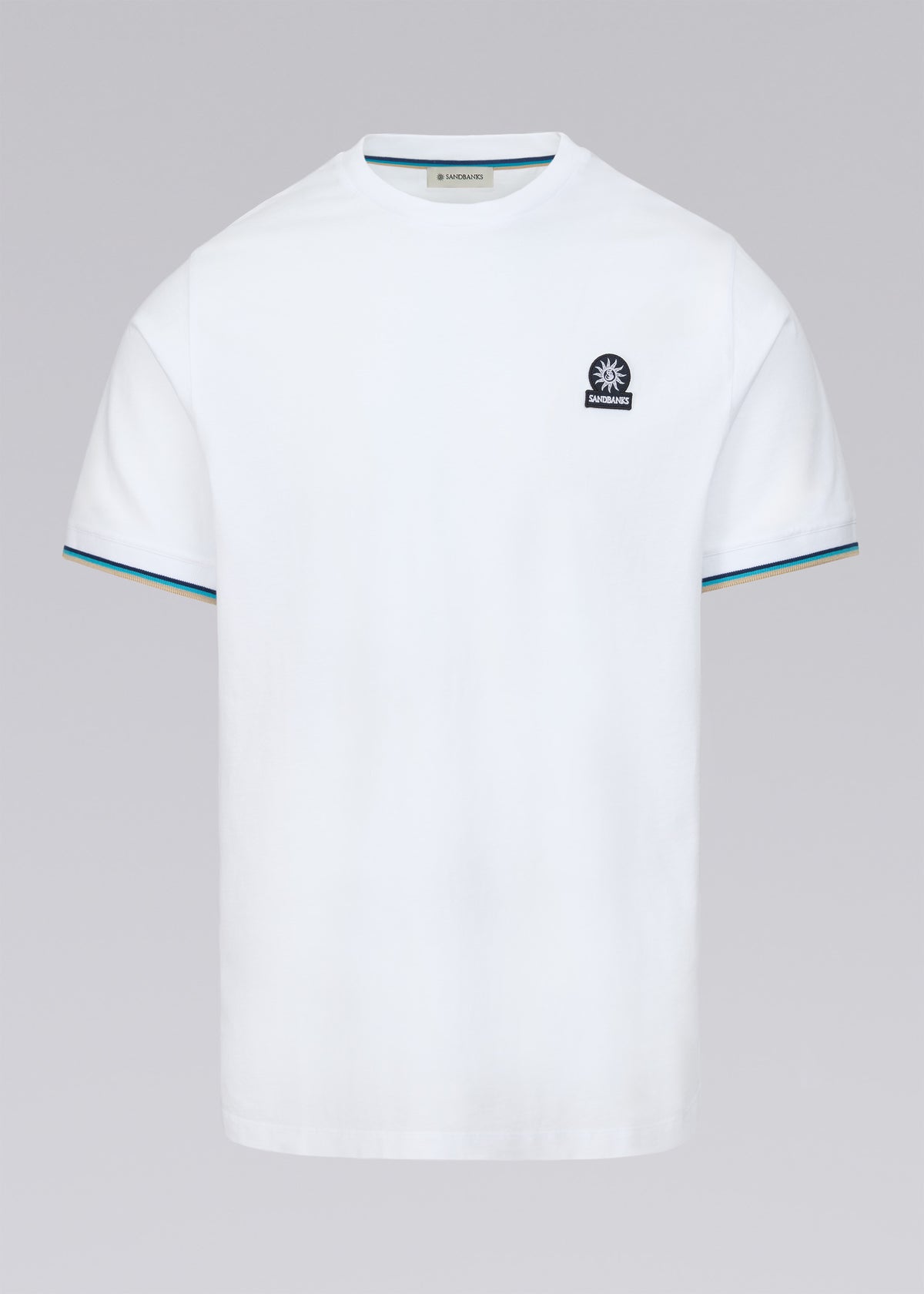 Sandbanks Tipped Sleeve Badge T-Shirt- White
