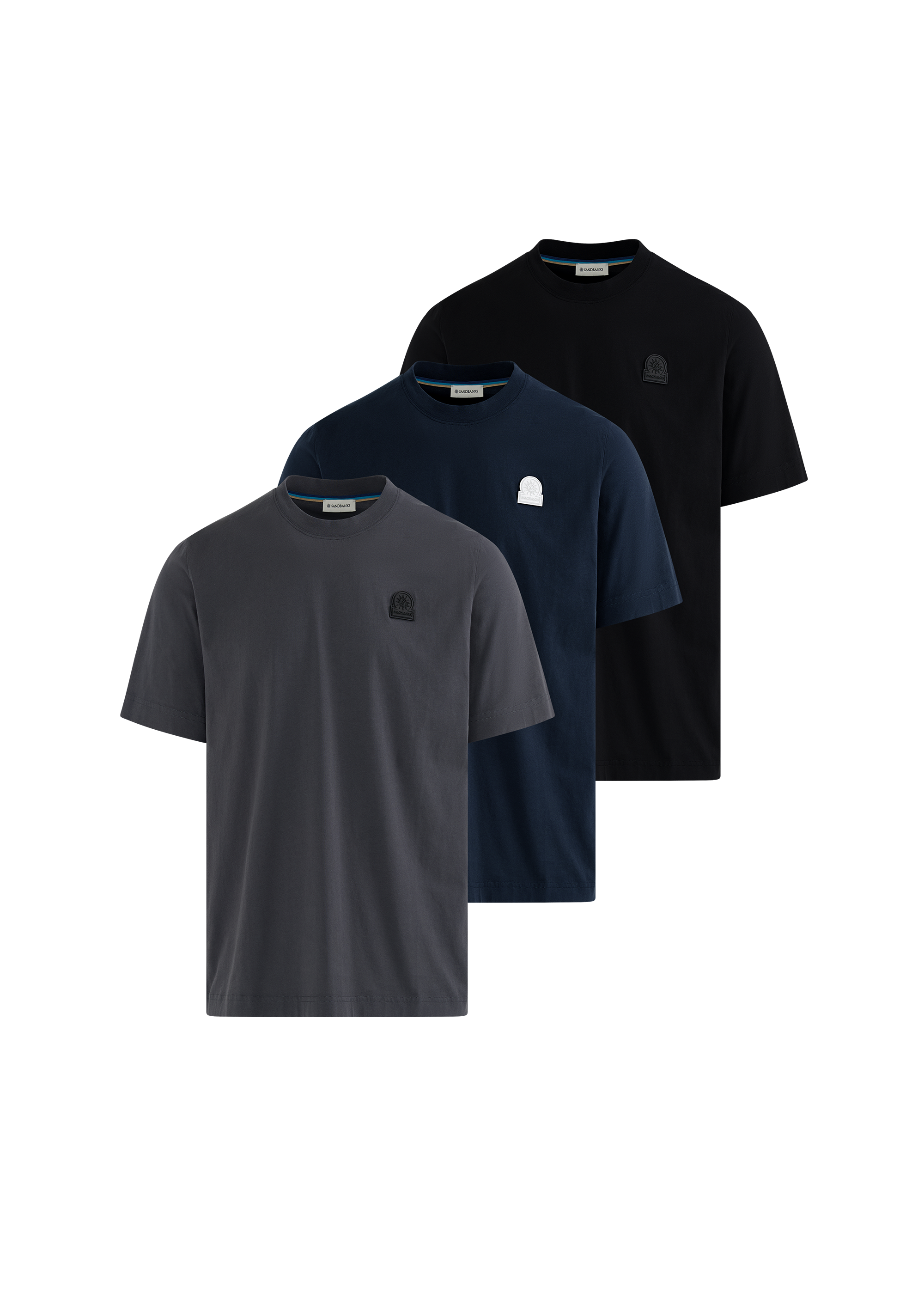 Sandbanks Badge Logo Tri-Colour T-Shirt - Pack of three