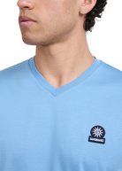 Sandbanks V-Neck Badge Logo T-Shirt - Dusty Blue