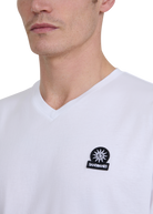 Sandbanks V-Neck Badge Logo T-Shirt - White