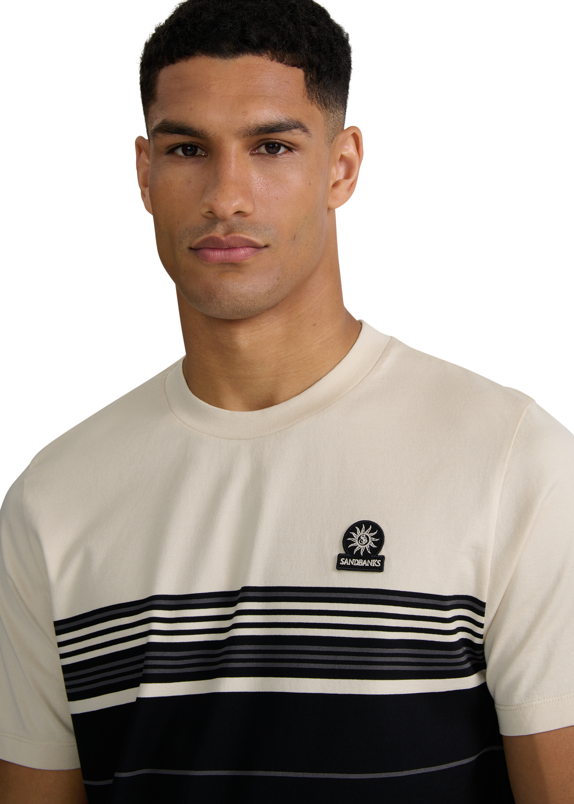 Engineered Multi Stripe Cotton T-Shirt - Black/Stone