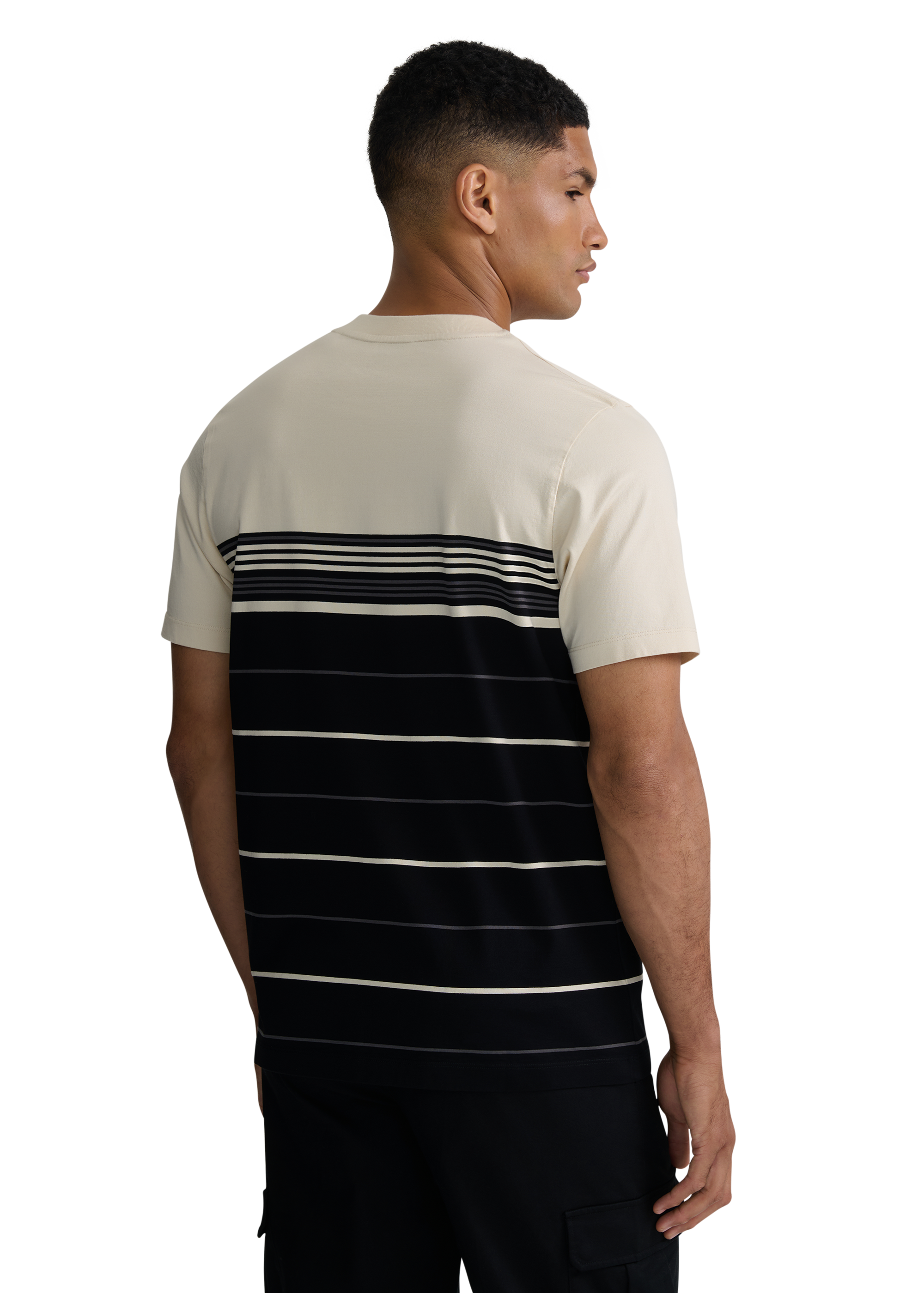 Engineered Multi Stripe Cotton T-Shirt - Black/Stone