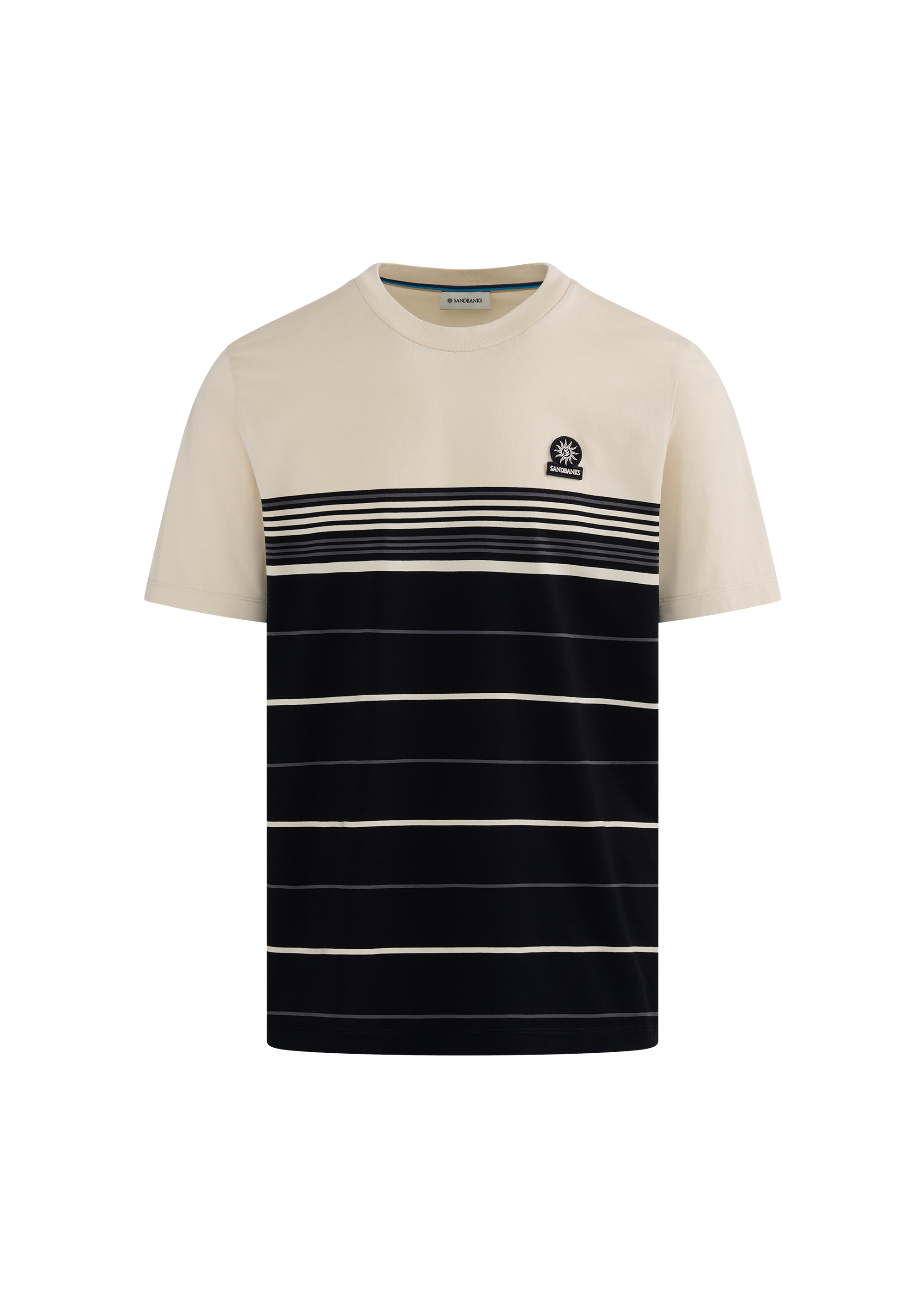Engineered Multi Stripe Cotton T-Shirt - Black/Stone