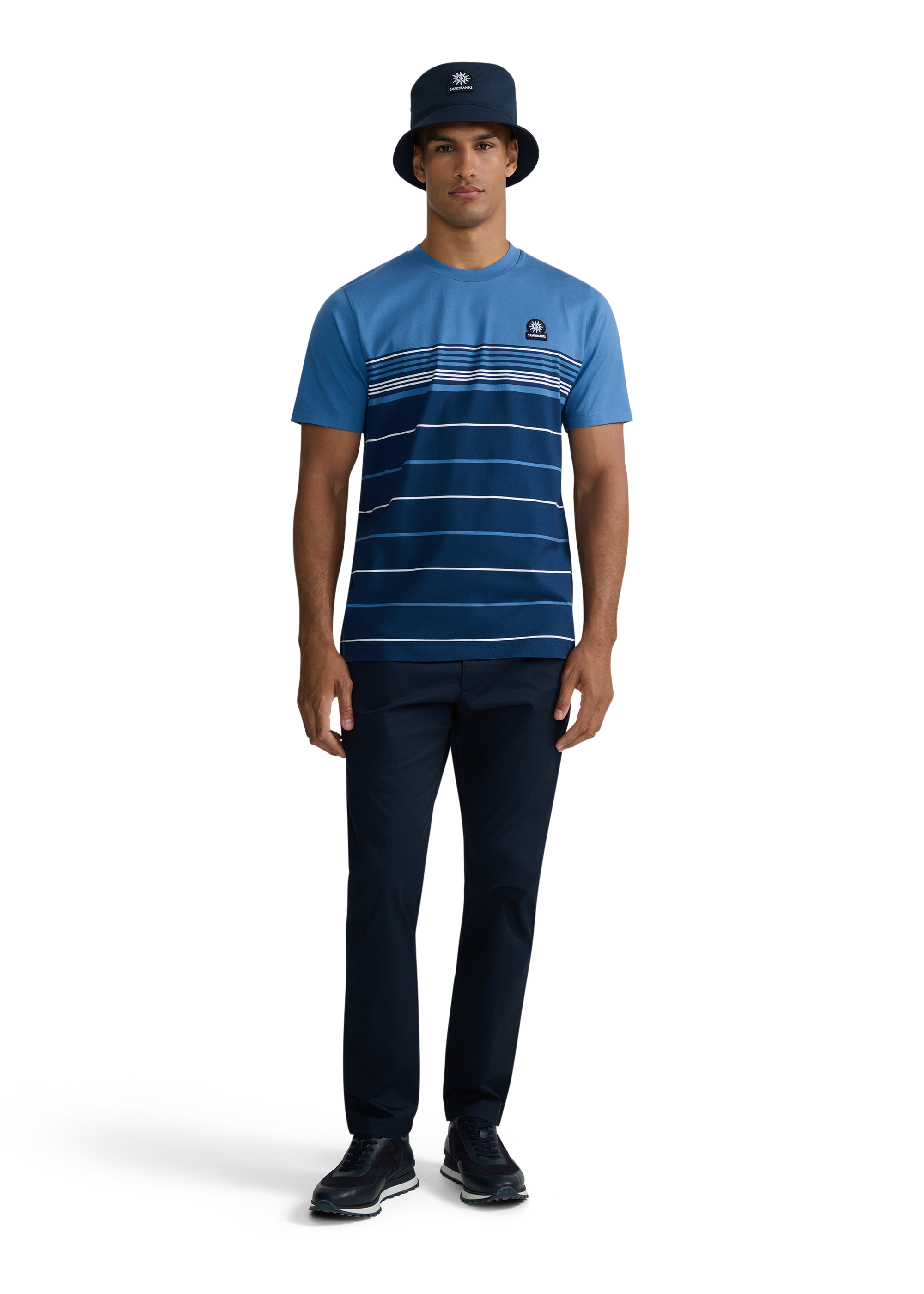 Engineered Multi Stripe Cotton T-Shirt - Teal/Navy