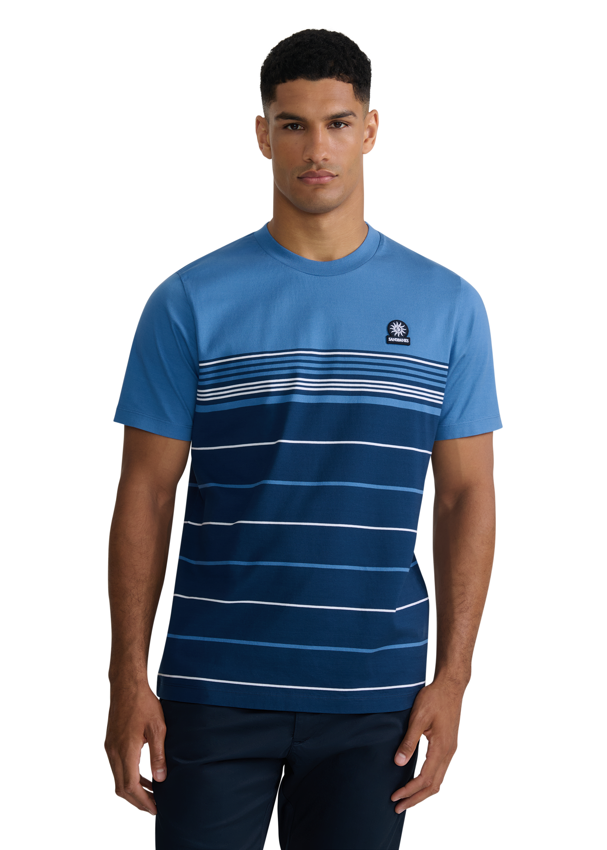 Engineered Multi Stripe Cotton T-Shirt - Teal/Navy