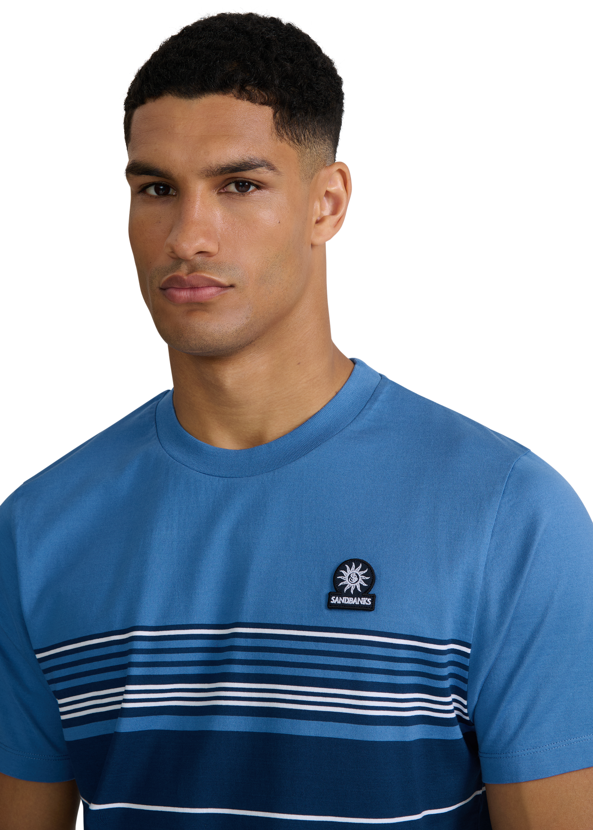 Engineered Multi Stripe Cotton T-Shirt - Teal/Navy
