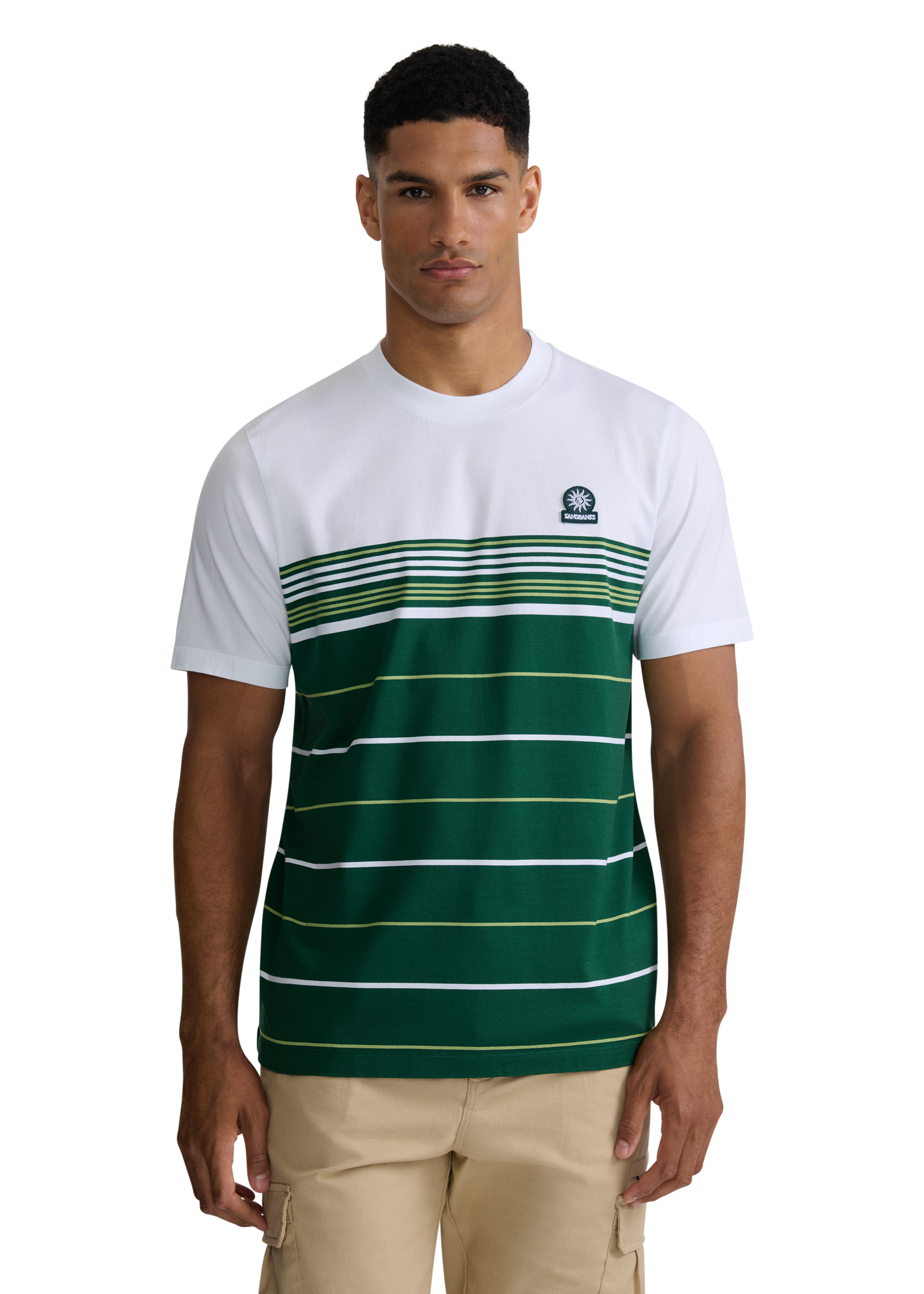 Engineered Multi Stripe Cotton T-Shirt - White/Green