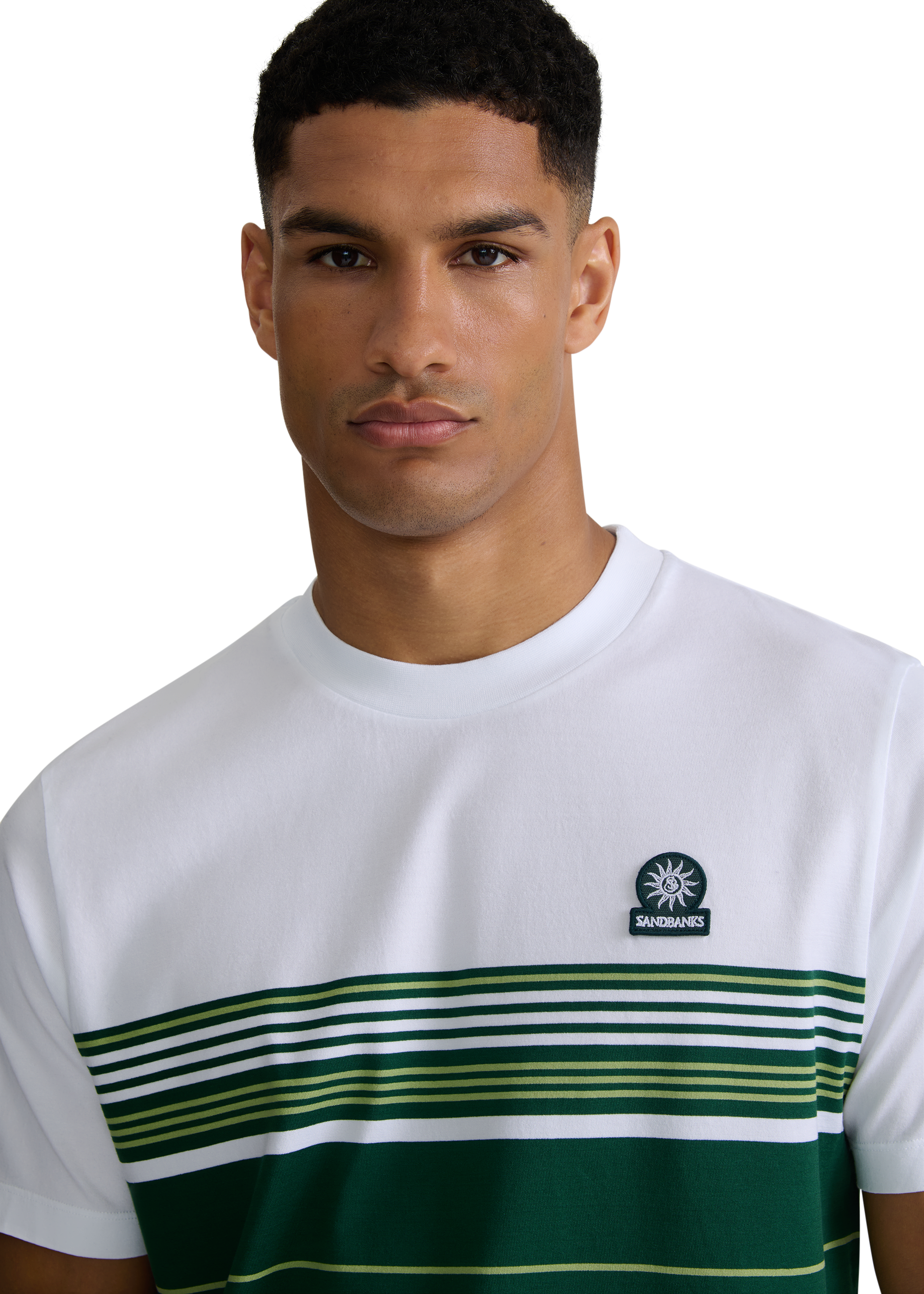 Engineered Multi Stripe Cotton T-Shirt - White/Green