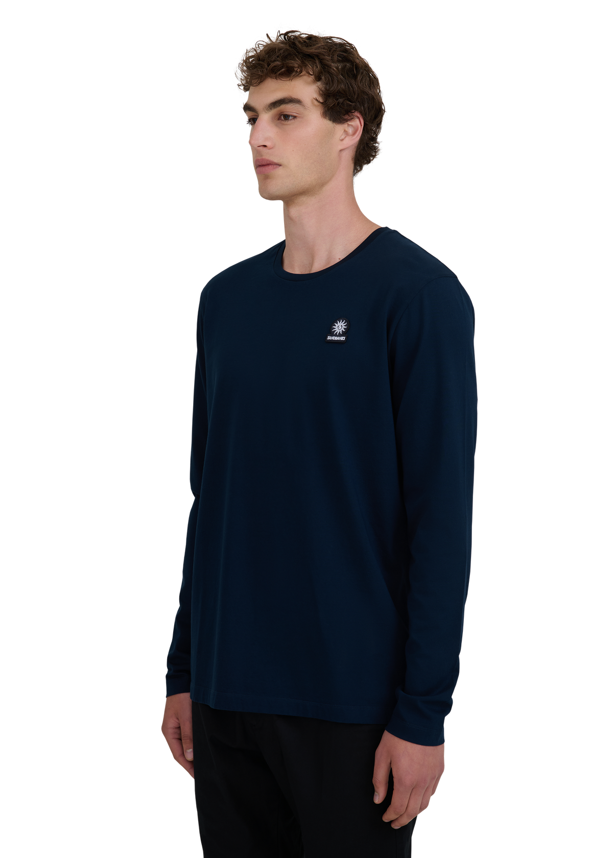 Mercerised Cotton Long Sleeve T-Shirt - Navy